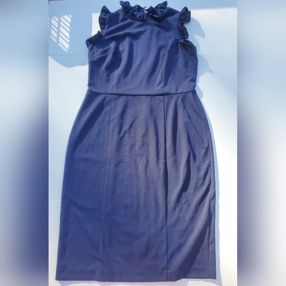 Maggy London Navy Ruffle Sleeve Midi Dress - Picture 3 of 11